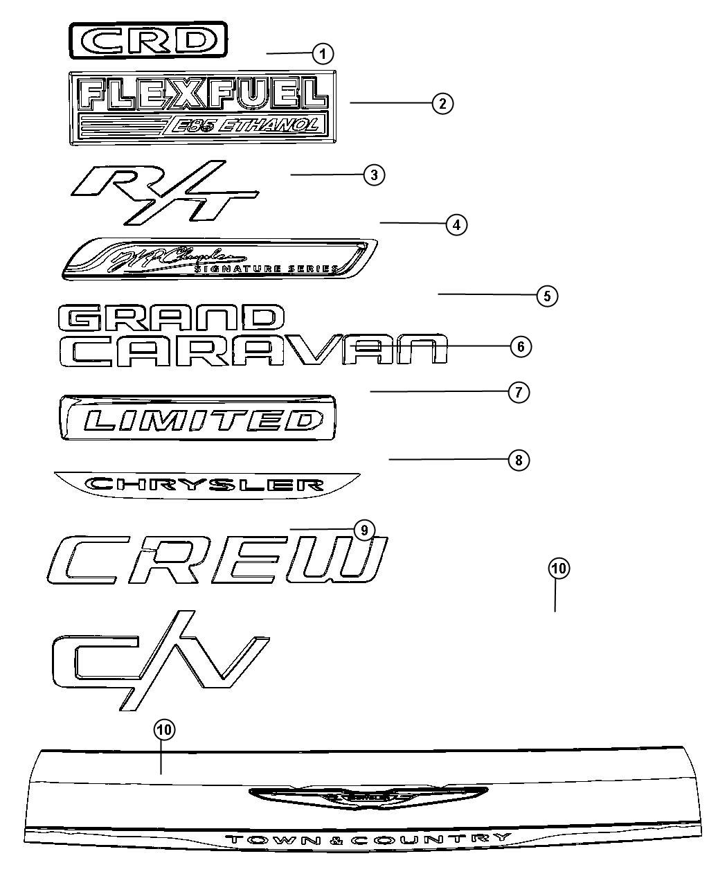 Diagram Nameplates, Emblems and Medallions. for your 2013 Chrysler