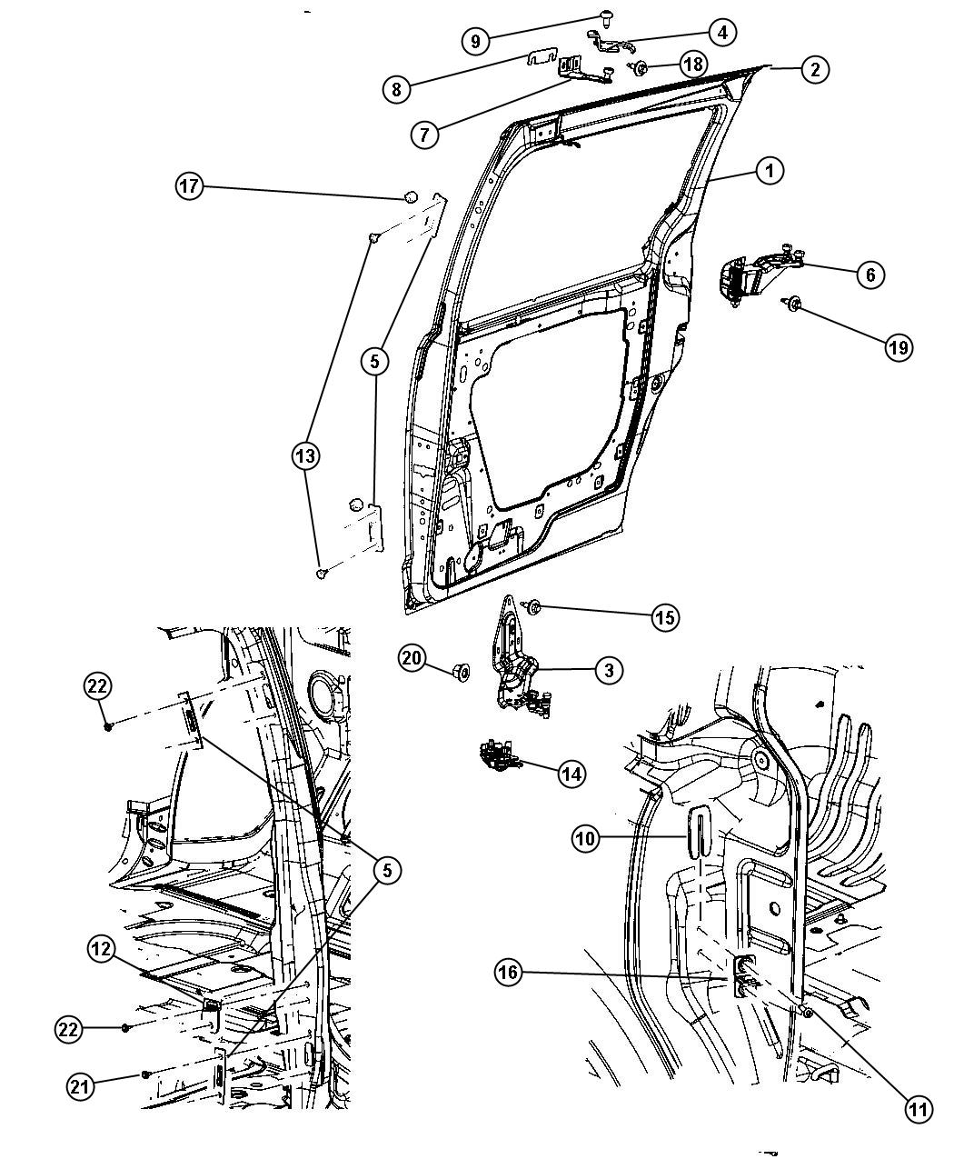 Diagram Sliding Door, Shell and Hinges. for your Chrysler Town & Country  