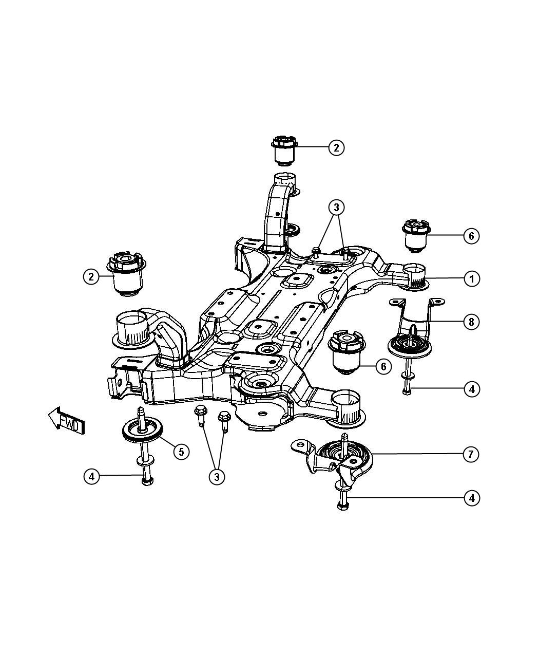 Chrysler Town & Country Crossmember. Front suspension. Module