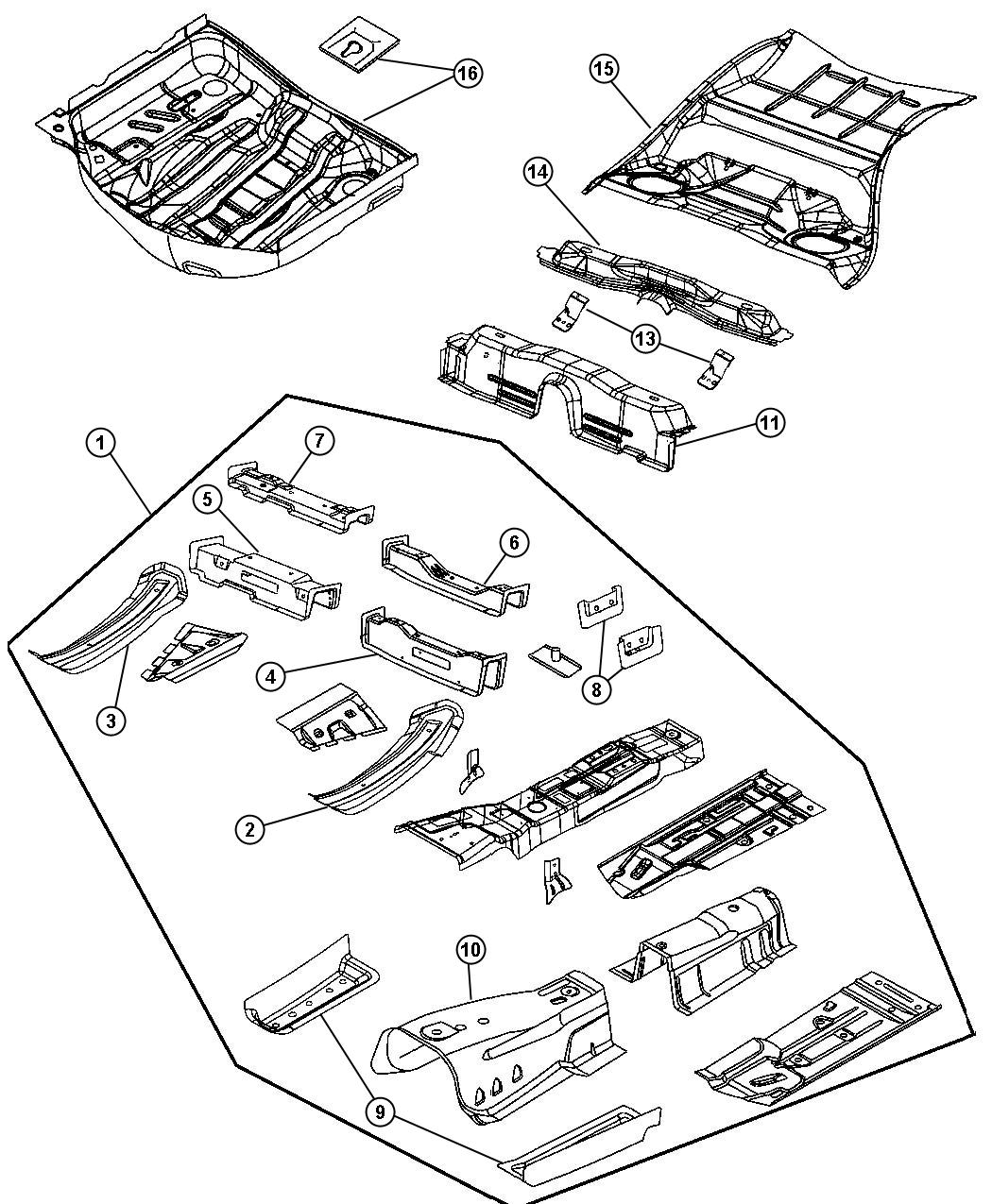 Diagram Front, Center and Rear Floor Pan. for your Dodge