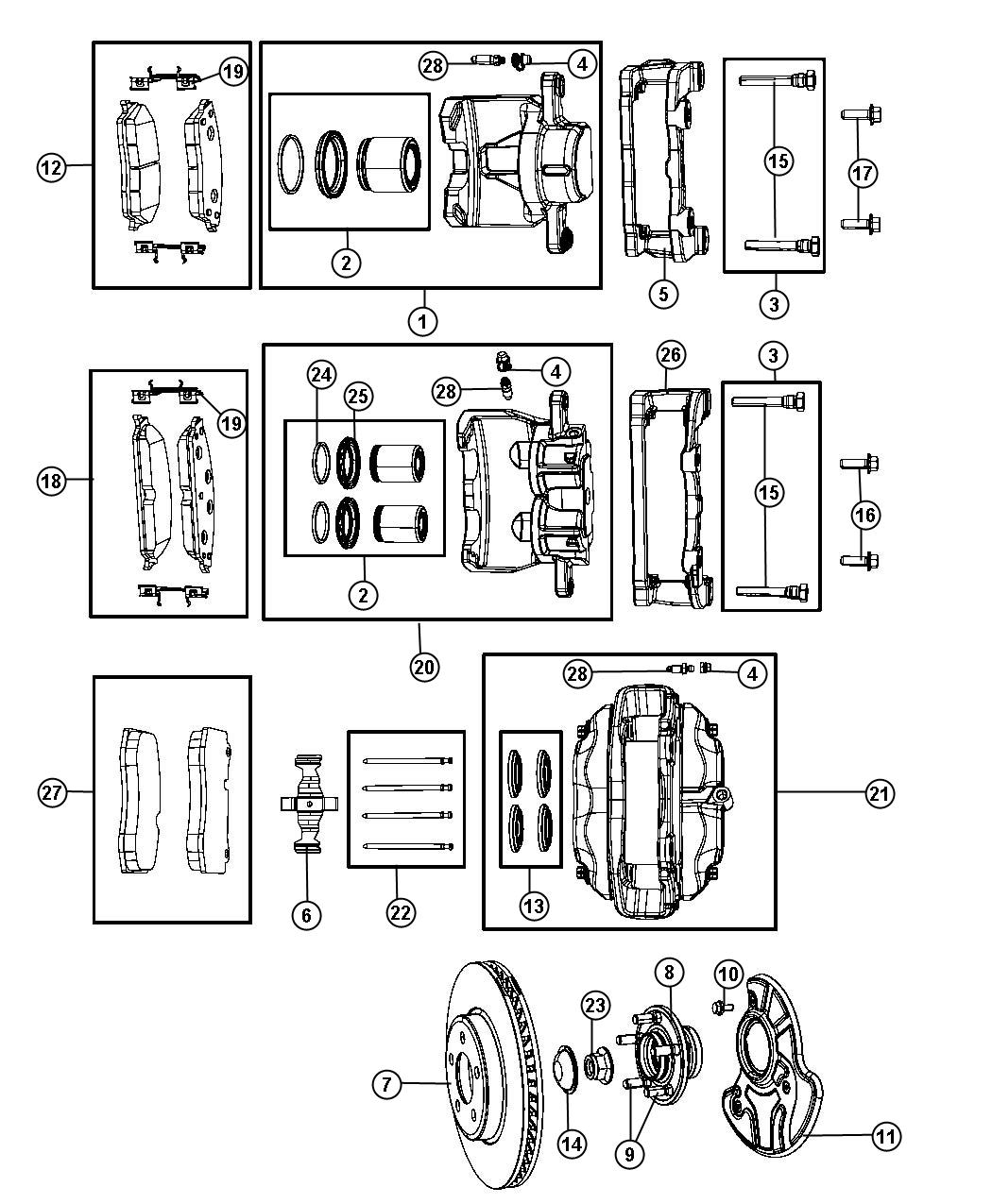 Diagram Brakes, Front [Anti-Lock 4-Wheel Disc Brakes]. for your 2010 Dodge Caliber   