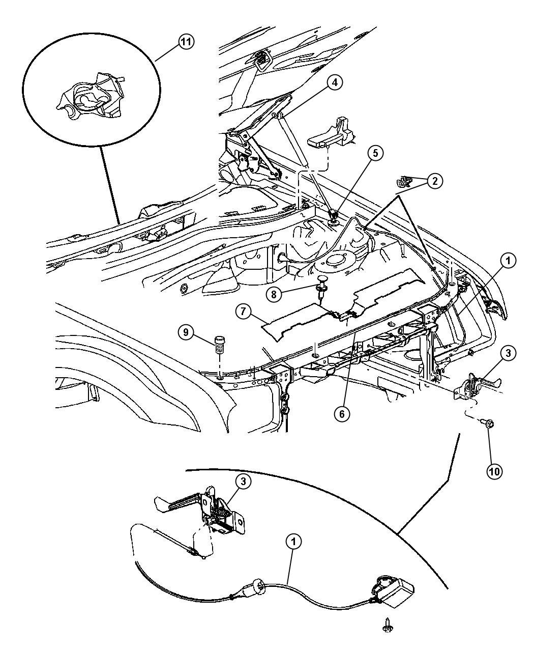 Diagram Hood Release and Latch. for your Dodge