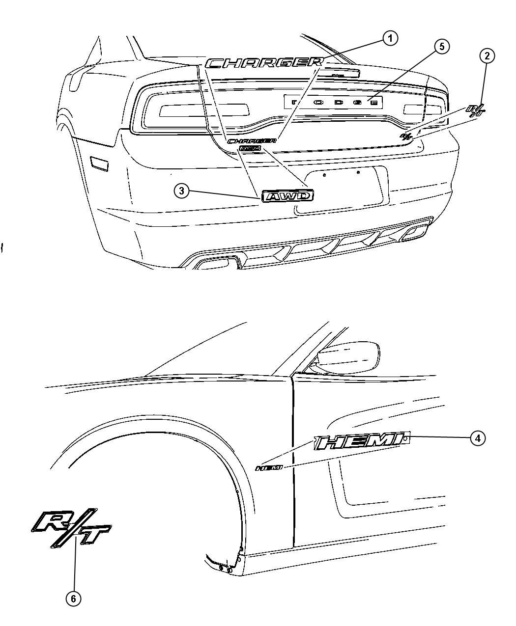 Diagram Nameplates, Emblems and Medallions. for your Dodge Charger  