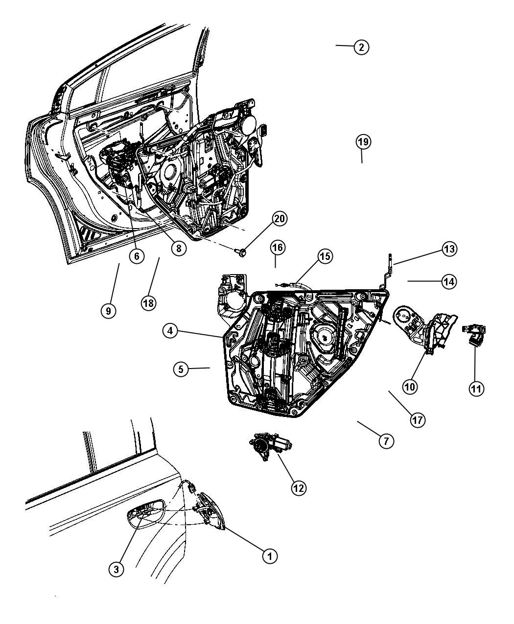 Diagram Rear Door, Hardware Components, Charger. for your Dodge