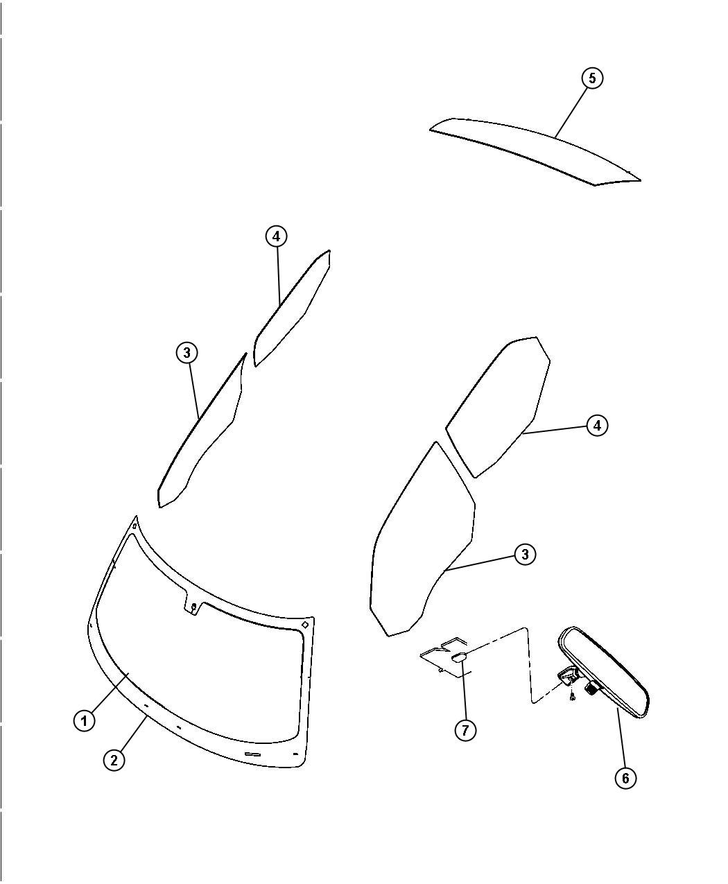 Diagram Glass, Glass Hardware and Interior Mirrors. for your Chrysler