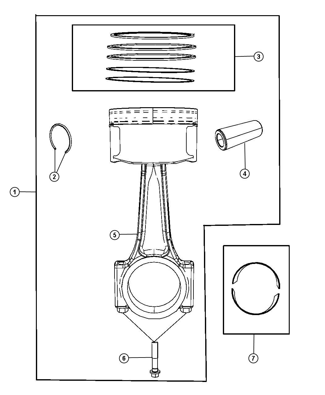 Diagram Pistons, Piston Rings, Connecting Rods And Connecting Rod Bearings 5.7L [5.7L V8 HEMI MDS VCT Engine]. for your 2002 Chrysler 300  M 