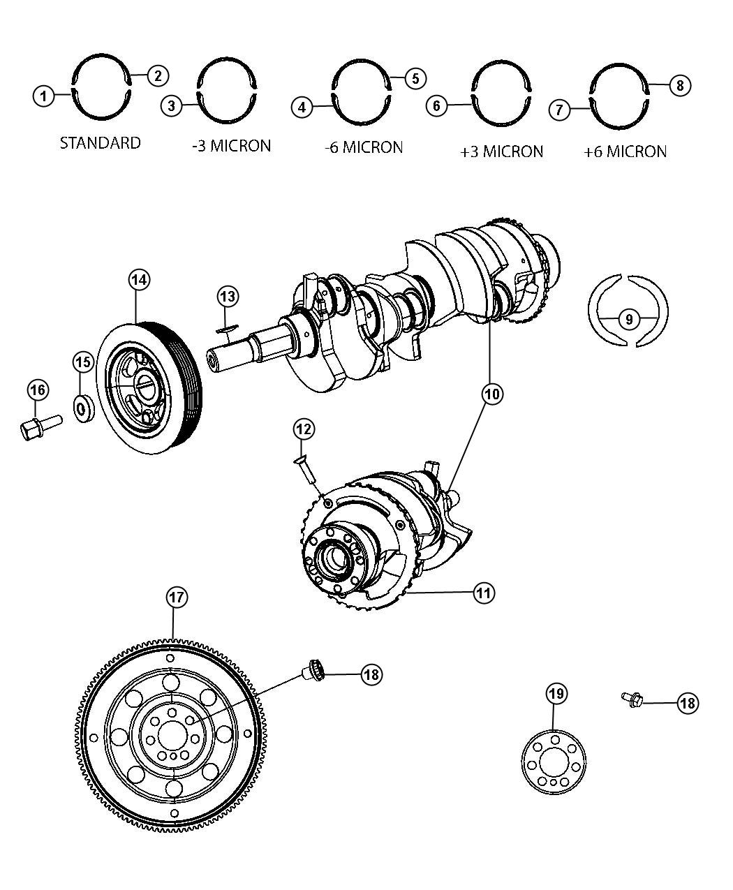 Diagram Crankshaft, Crankshaft Bearings, Damper And Flywheel 2.4L [2.4L I4 DOHC 16V DUAL VVT ENGINE]. for your 1999 Chrysler 300  M 