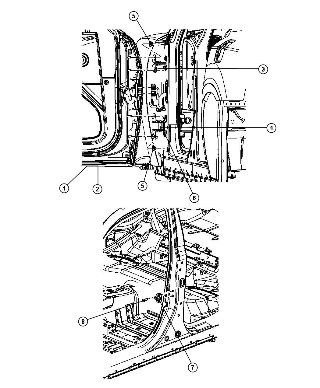 Diagram Front Door, Shell and Hinges. for your Chrysler