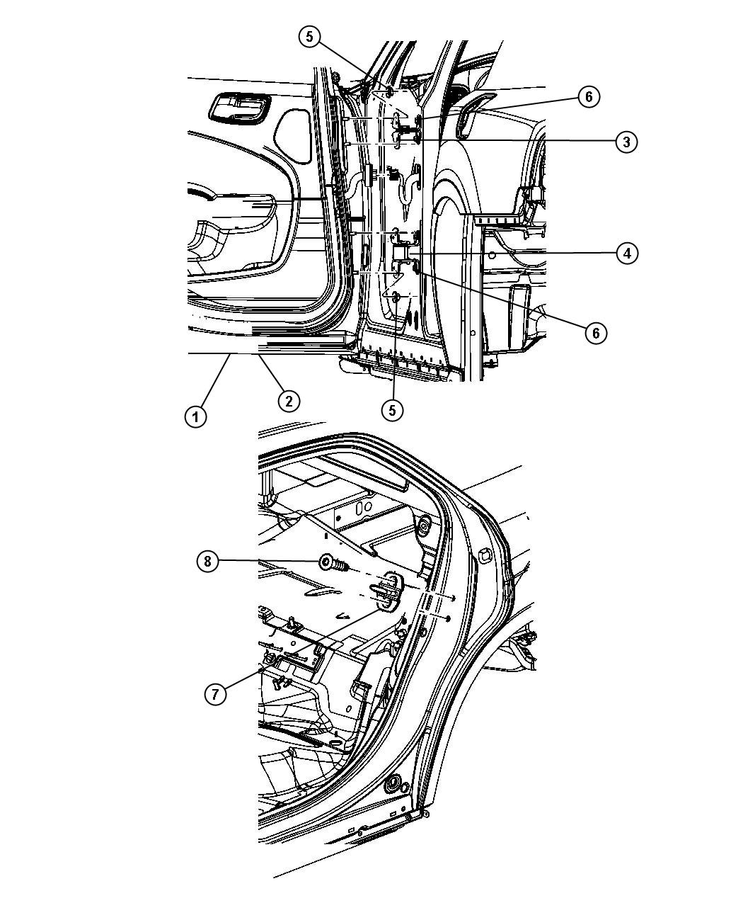 Diagram Rear Door, Shell and Hinges. for your Chrysler