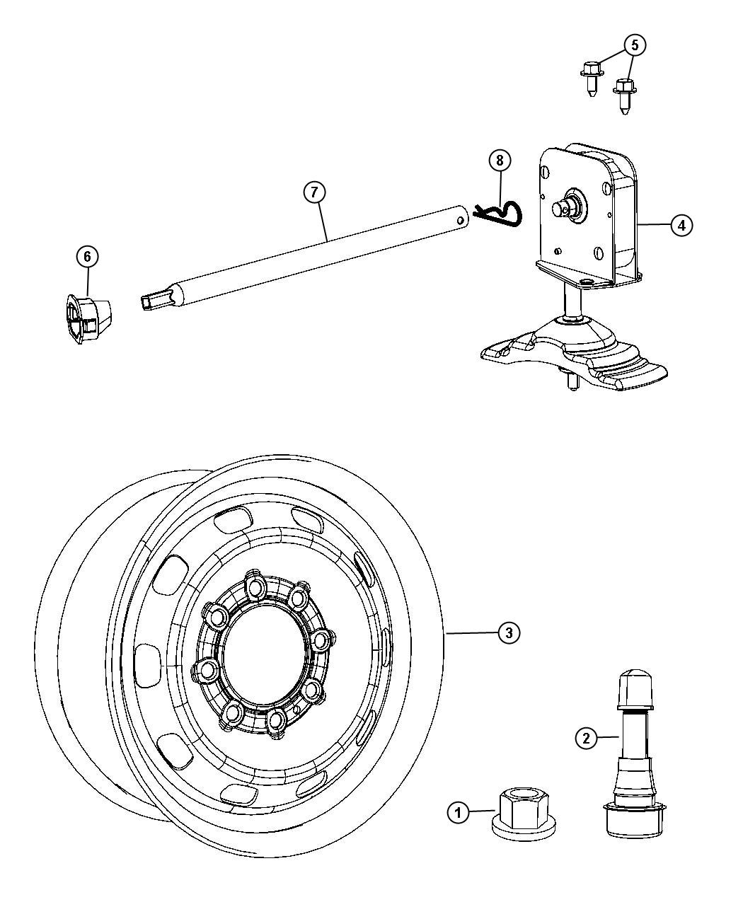 Diagram Spare Tire Stowage. for your 2024 Ram 2500   