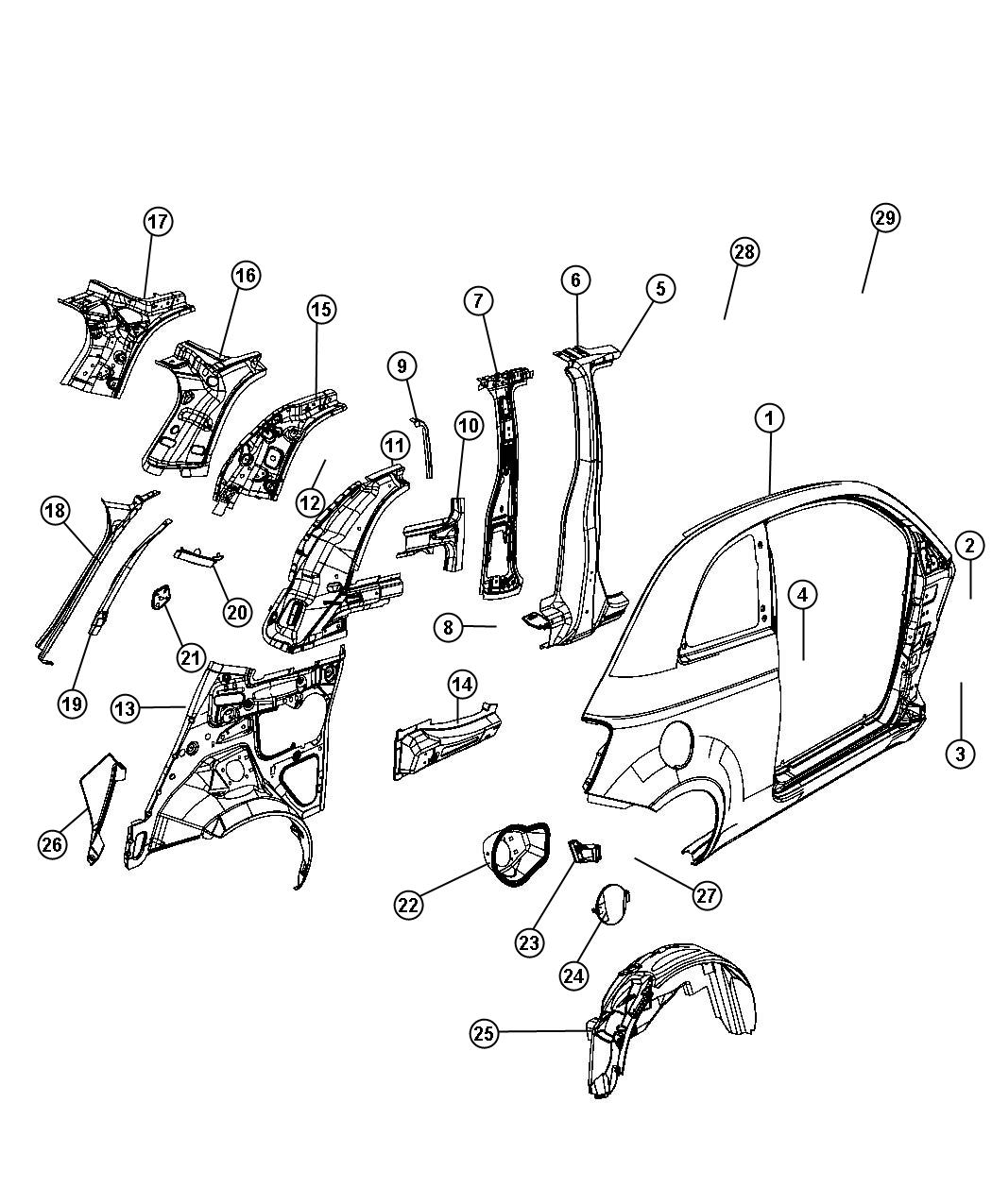 Diagram Aperture (Quarter) Panel. for your Fiat 500  