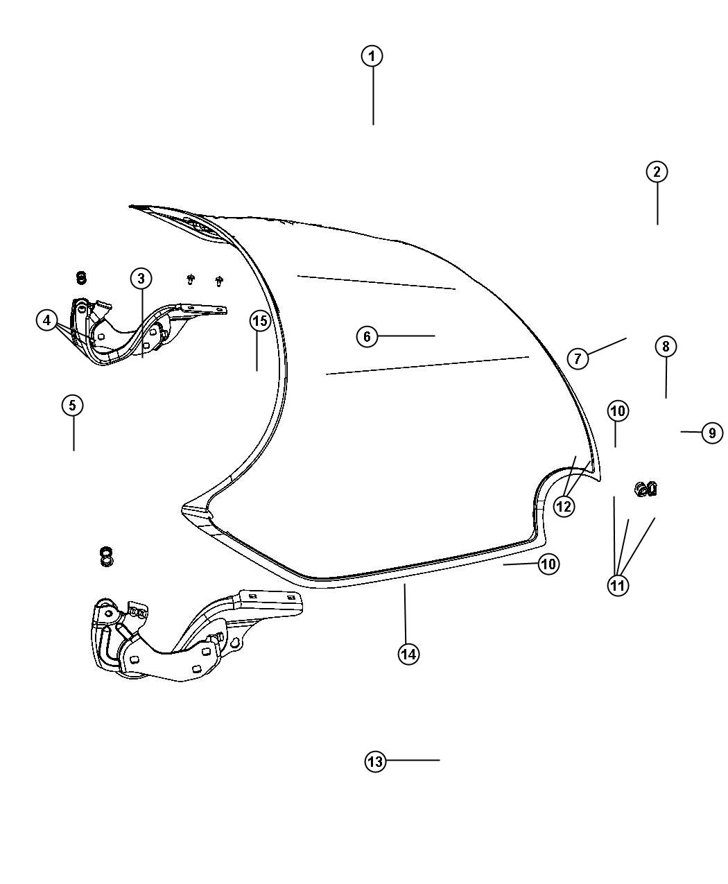 Diagram Hood and Related Parts. for your Fiat 500C  