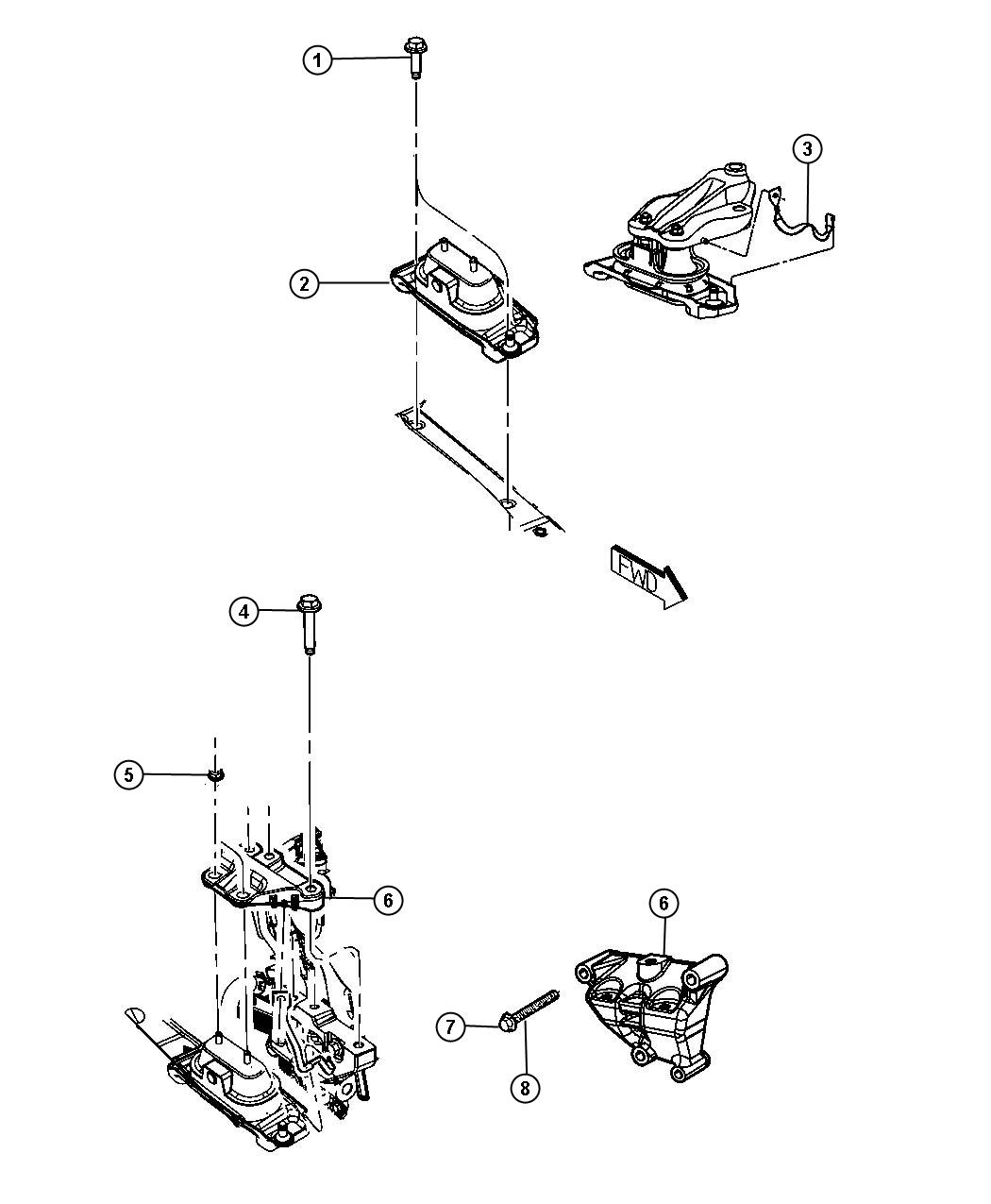 Diagram Engine Mounting Right Side FWD 3.6L [3.6L Mid V6 Engine]. for your 2003 Dodge Grand Caravan   