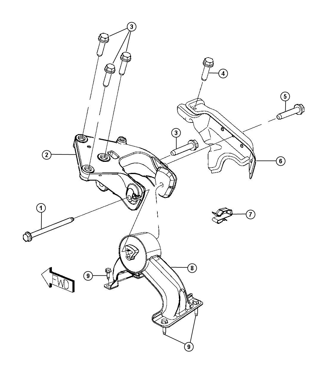 Diagram Engine Mounting Rear FWD 3.6L [3.6L Mid V6 Engine]. for your Dodge Grand Caravan  