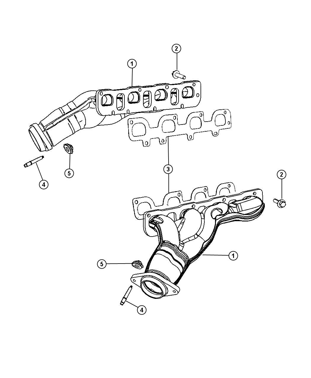 Diagram Exhaust Manifolds And Heat Shields 6.4L [6.4L SRT HEMI V8 Engine] Without MDS. for your Dodge Challenger  