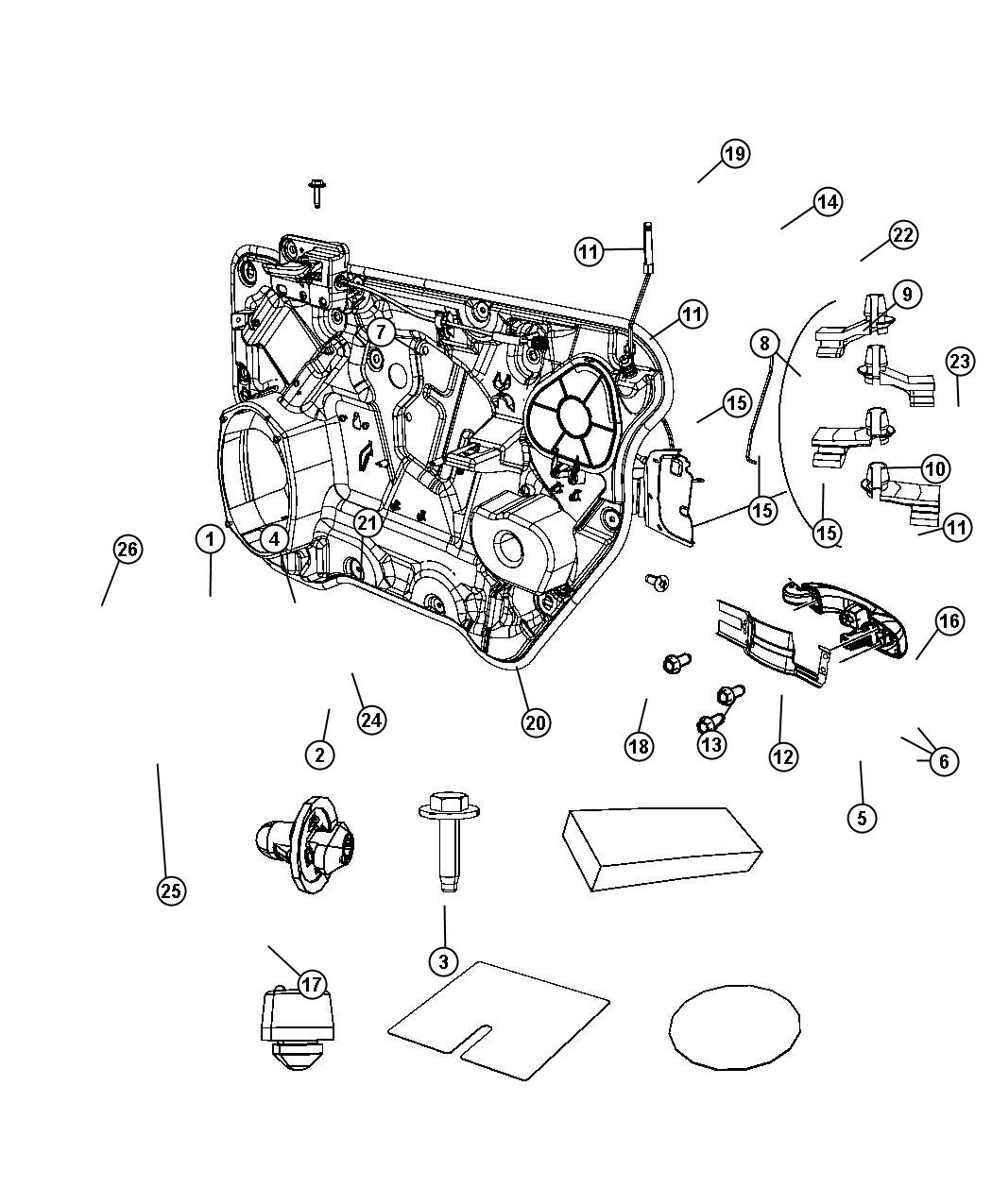 Diagram Front Door, Hardware Components. for your 2016 Dodge Viper   