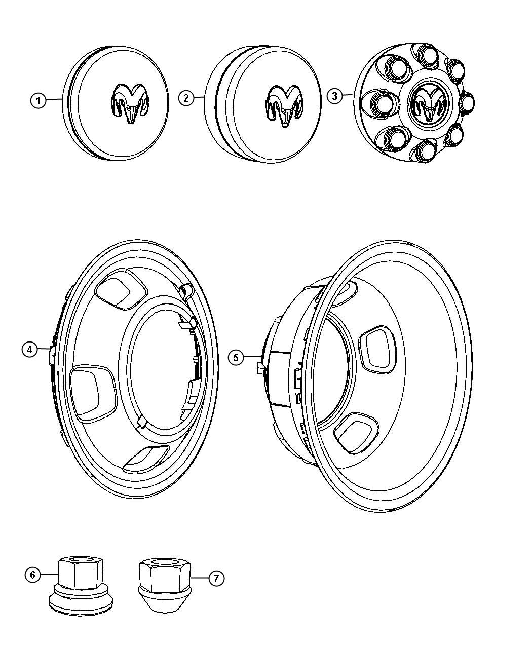 Diagram Wheel Covers and Center Caps. for your 2018 Ram 3500  <10K LB. CREW CAB CHASSIS 