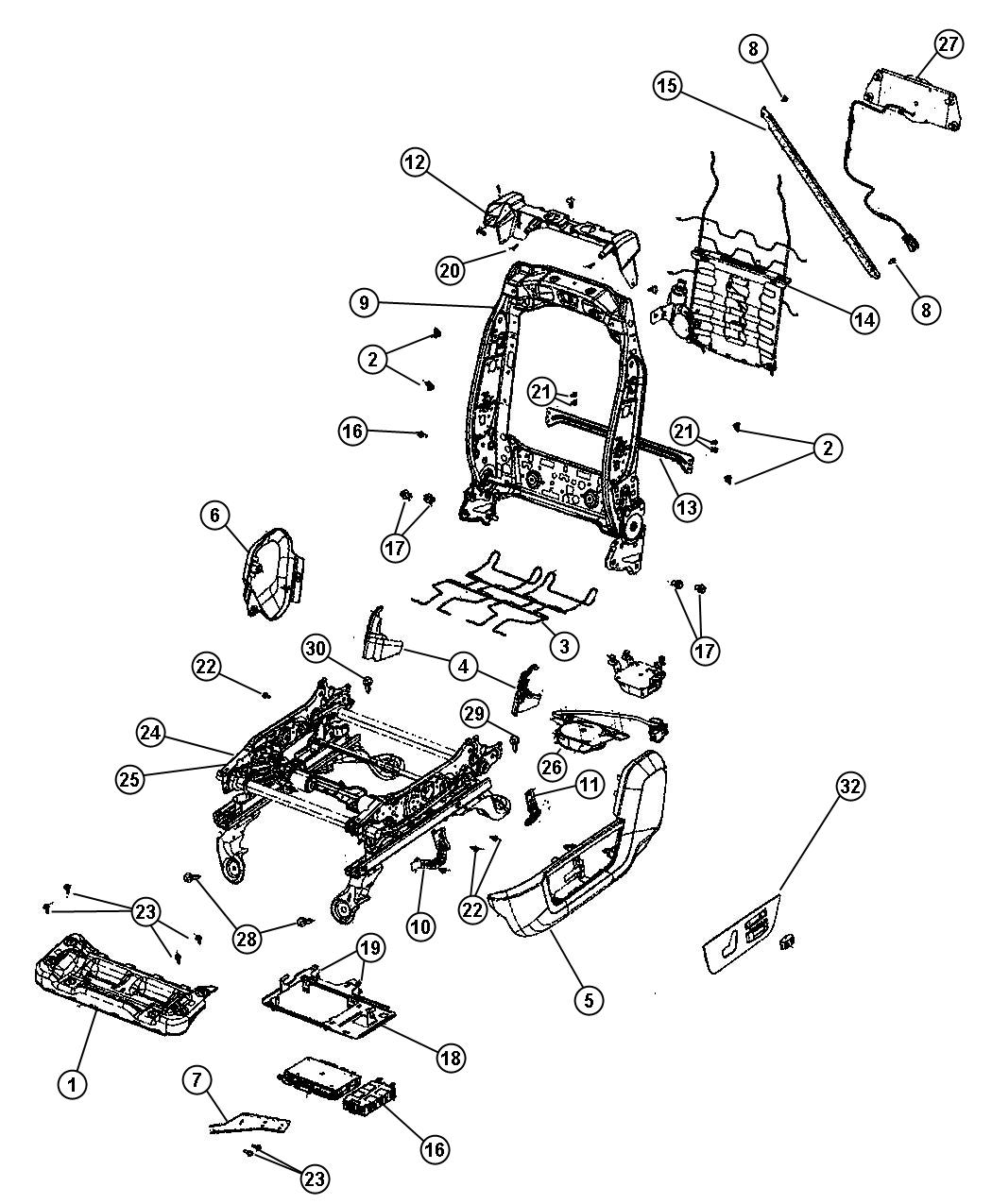 Adjusters, Recliners and Shields - Driver Seat. Diagram