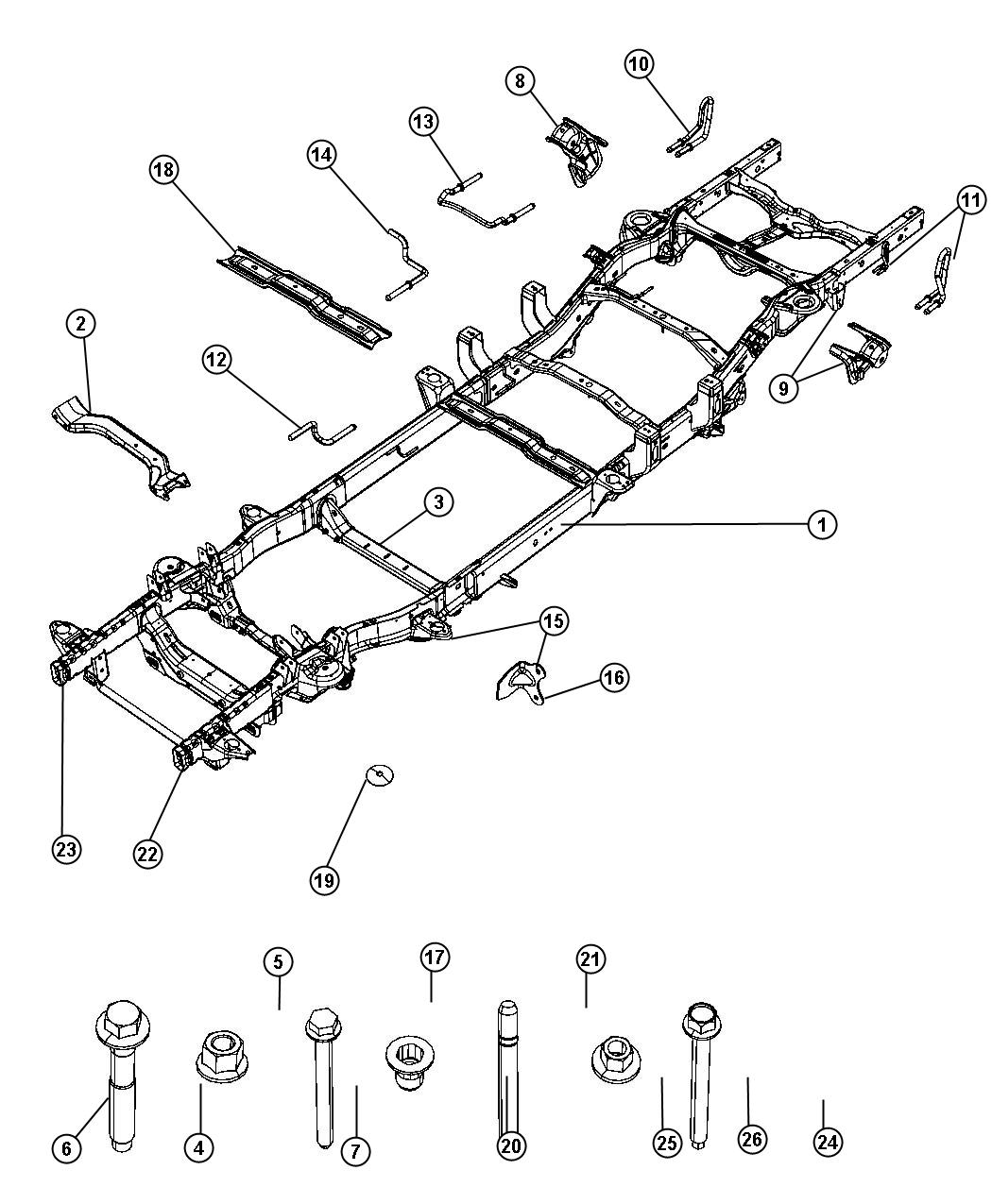 Diagram Frame, Complete, 140.5 Inch Wheel Base. for your 2008 Ram 1500   