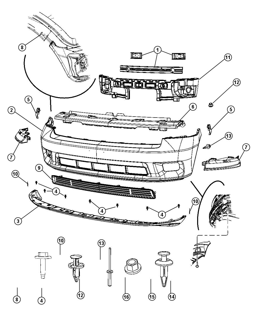 Diagram Fascia, Front, Body Color. for your 2006 Dodge Ram 1500   