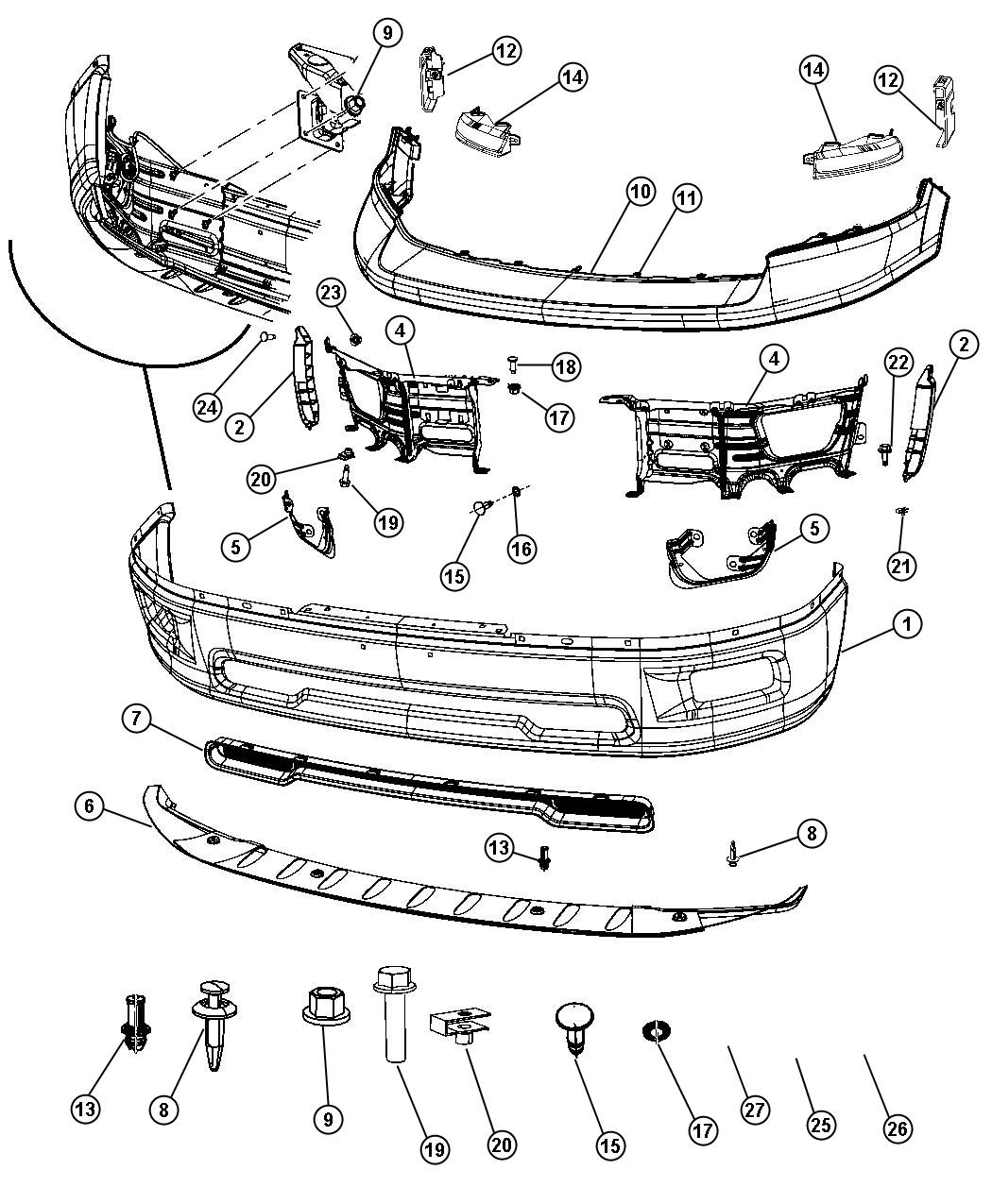 Diagram Bumper, Front. for your 1999 Dodge Ram 1500   