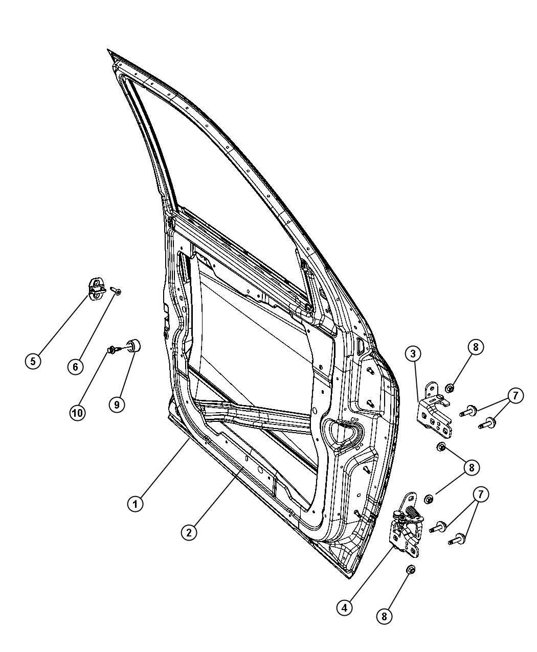 Diagram Front Door, Shell and Hinges. for your 2001 Chrysler 300  M 