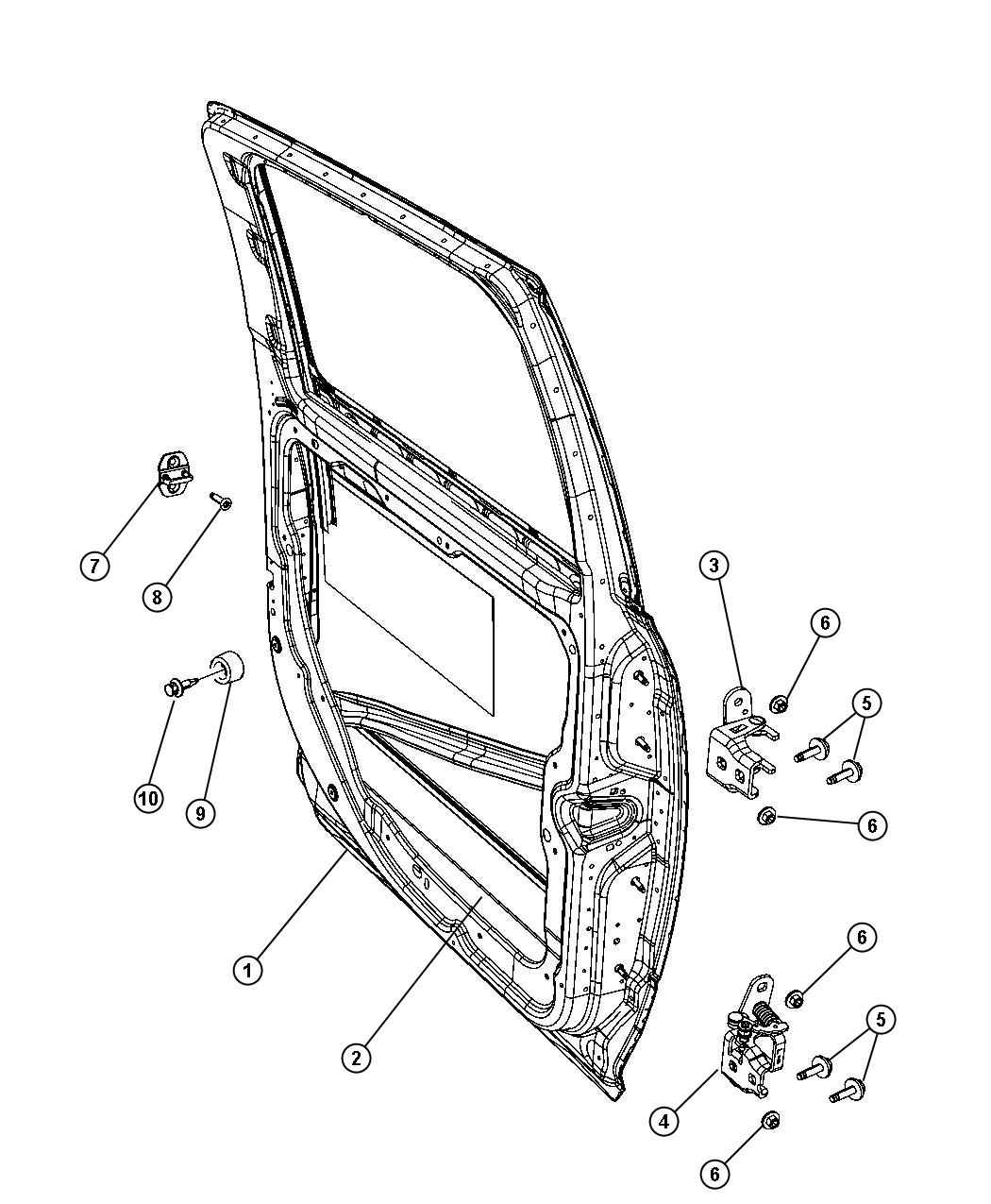 Diagram Rear Door, Shell and Hinges. for your 2011 Ram Laramie   