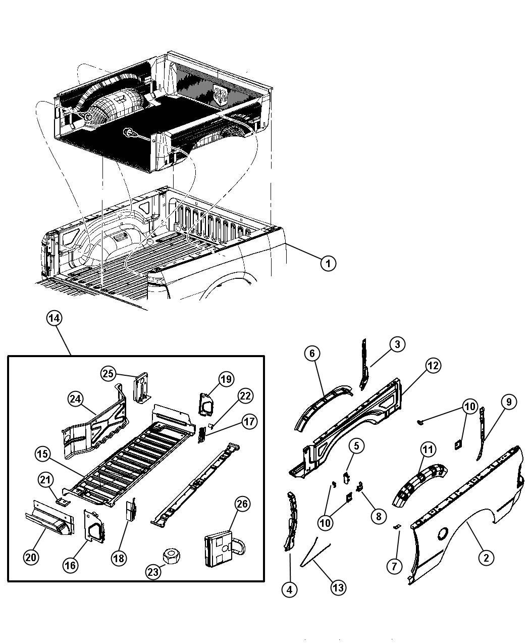 Diagram Pick-up Box. for your 1999 Dodge Ram 1500   