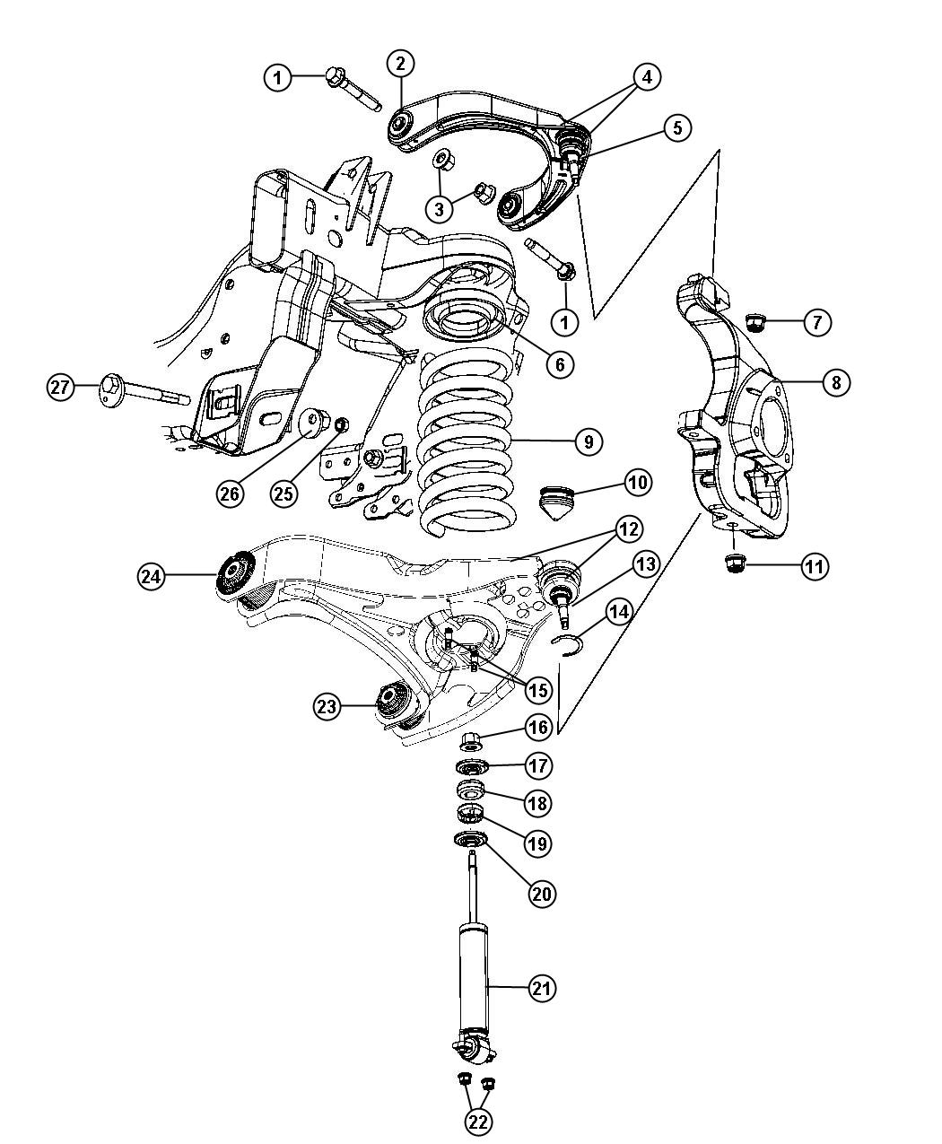 Diagram Suspension,Front, 2WD. for your 1999 Dodge Grand Caravan   