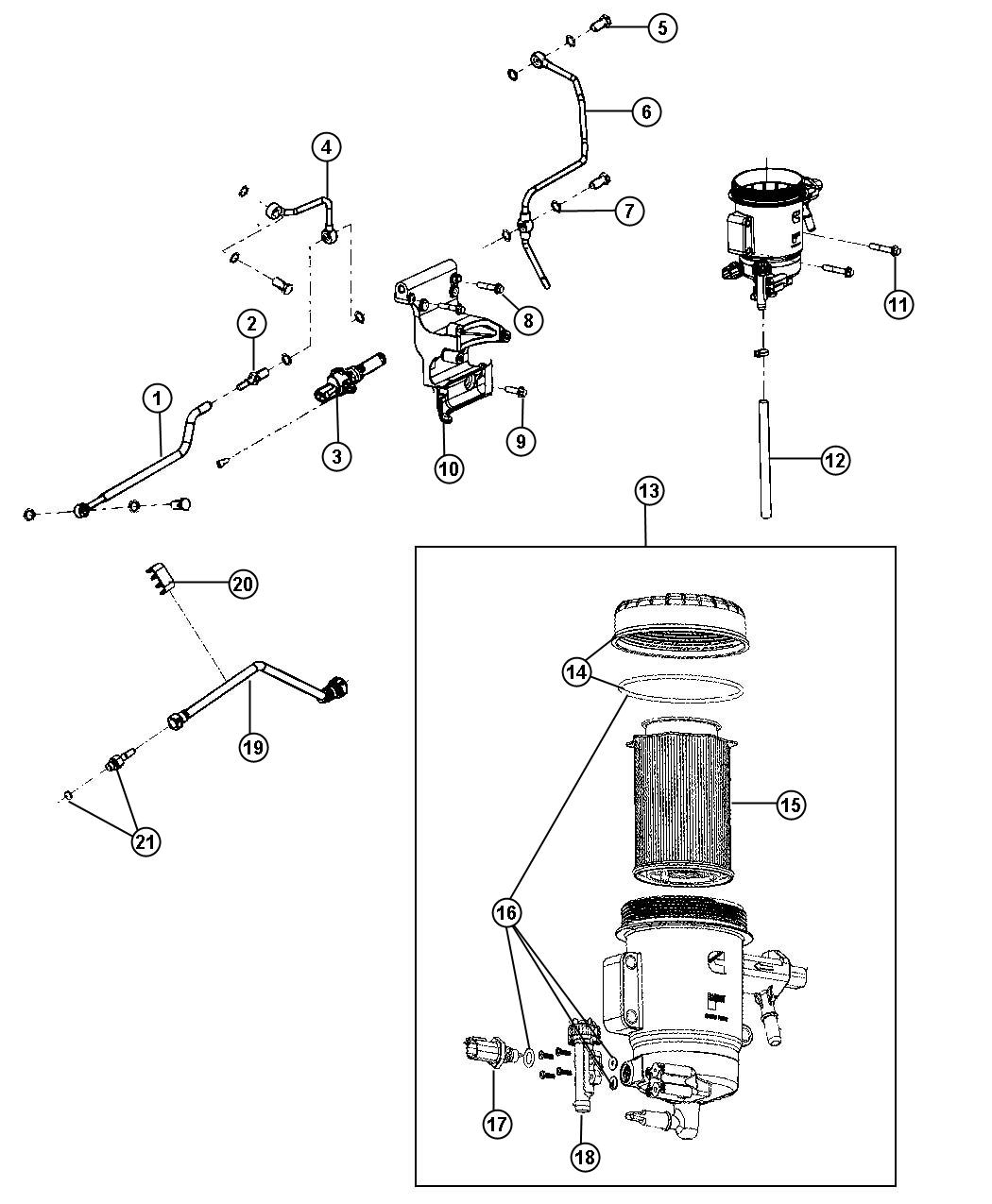 Diagram Fuel Filter 6.7L [6.7L I6 Cummins Turbo Diesel Engine]. for your Ram 2500  