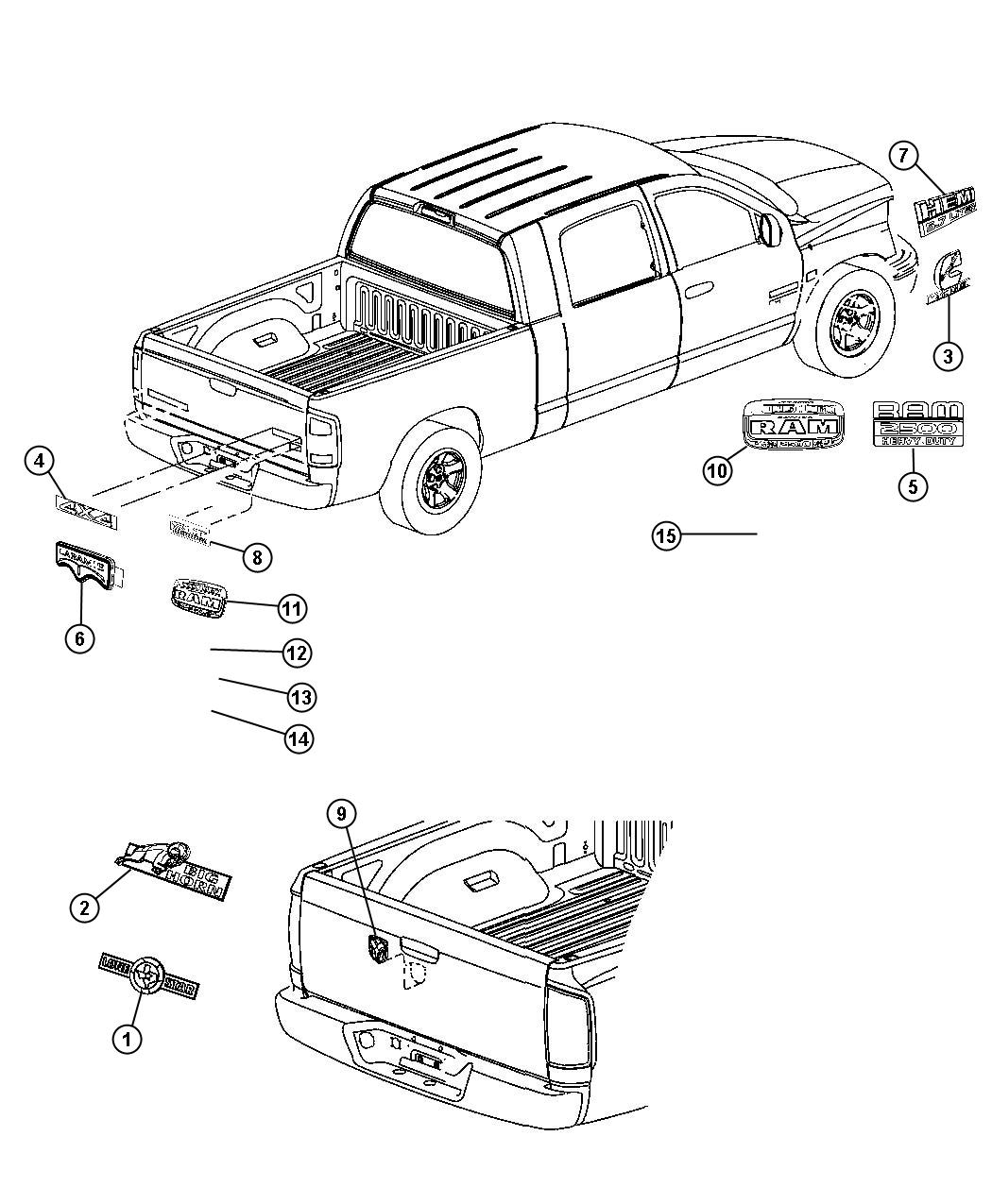 Diagram Nameplates, Emblems and Medallions. for your Dodge Dakota  