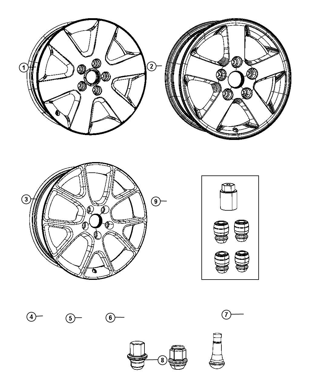 Diagram Wheels and Hardware. for your Dodge