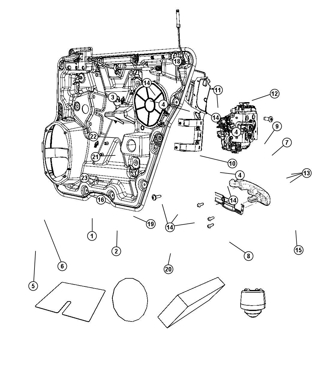 Diagram Rear Door, Hardware Components. for your 2002 Chrysler 300  M 