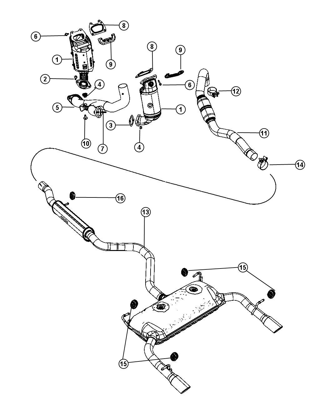 Diagram Exhaust System 3.6L [3.6L V6 VVT Engine]. for your 2012 Dodge Grand Caravan   