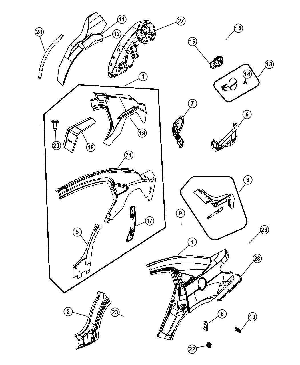 Diagram Rear Aperture [Quarter] Panel - 41 Body. for your 2011 Dodge Durango   