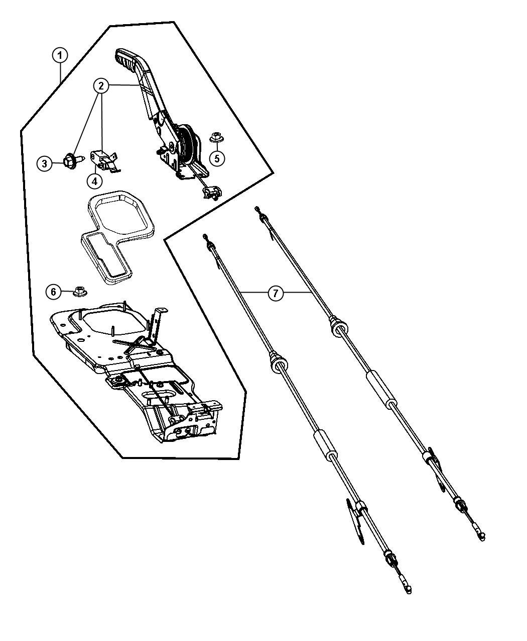 Diagram Park Brake Lever and Rear Cables. for your Jeep Liberty  