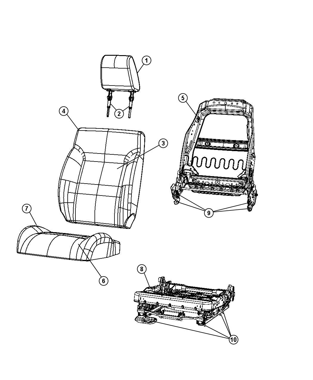 Diagram Front Seat - Bucket -Trim Code [K7]. for your Jeep