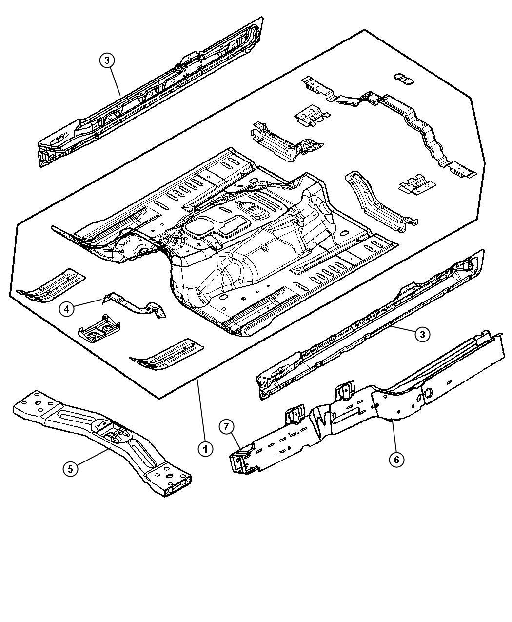 Diagram Front Floor Pan. for your 2002 Chrysler 300  M 