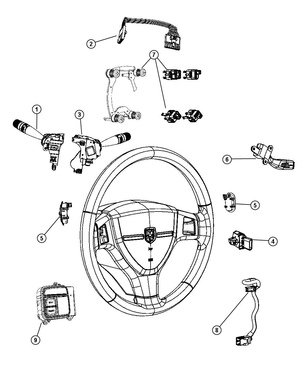 Diagram Switches Steering Column and Wheel. for your 2007 Chrysler Sebring   