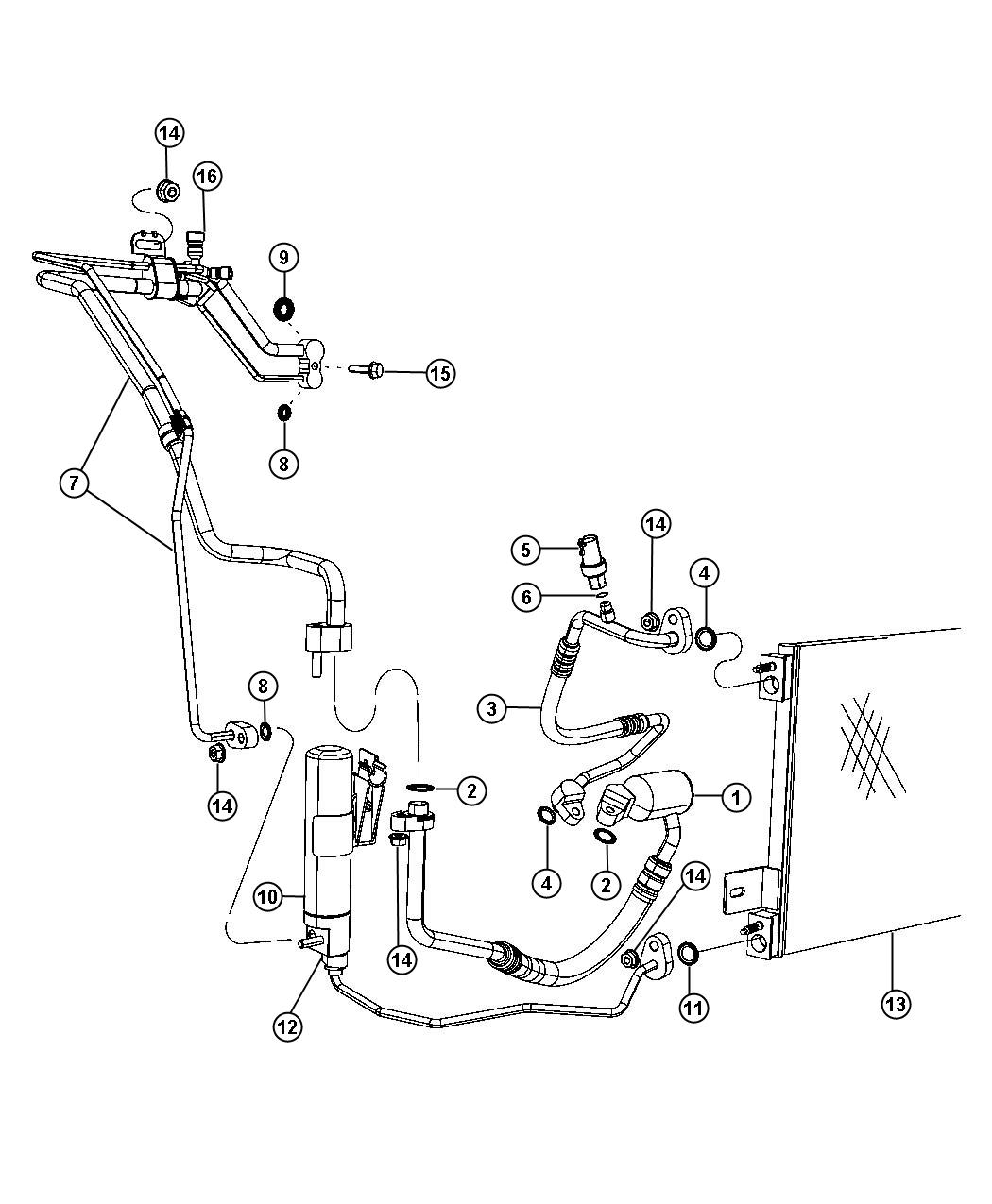 Diagram A/C Plumbing 2.0L [2.0L I4 DOHC 16V Dual VVT Engine] 2.4L [2.4L I4 DOHC 16V Dual VVT Engine]. for your Jeep