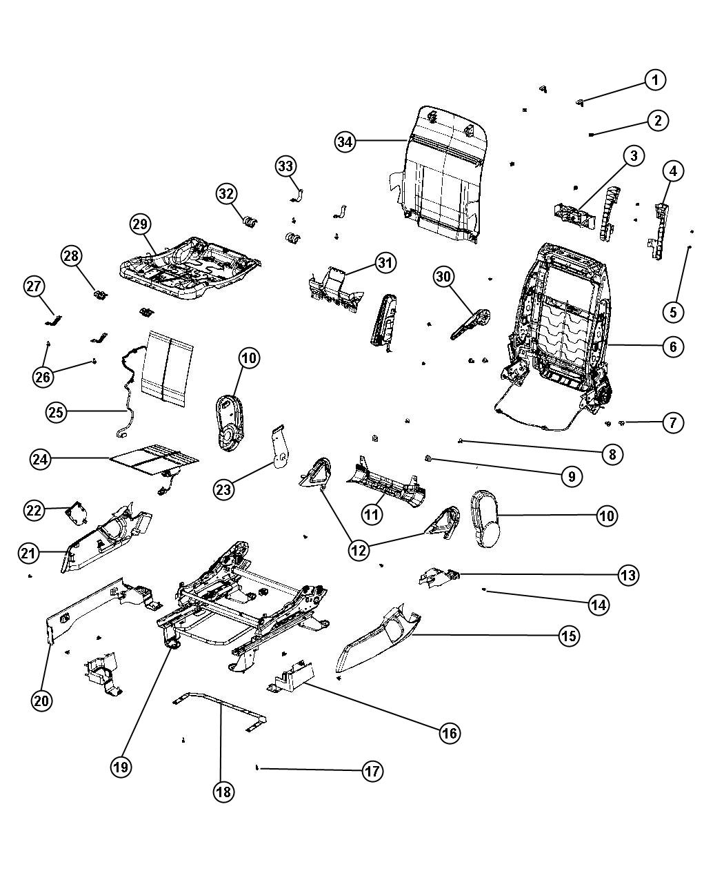 Adjusters, Recliners and Shield - Passenger Seat - Manual - Fold Flat. Diagram