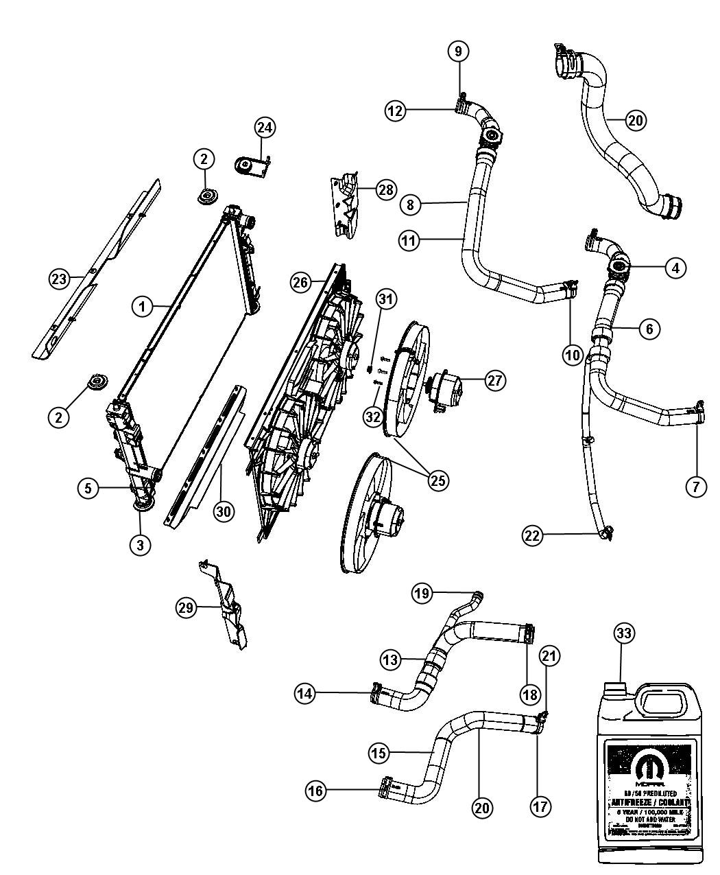 Diagram Radiator and Related Parts. for your Dodge