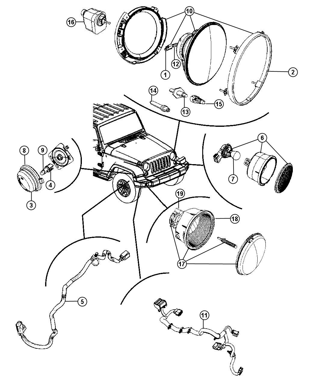 Diagram Lamps - Front. for your 2004 Jeep Wrangler   