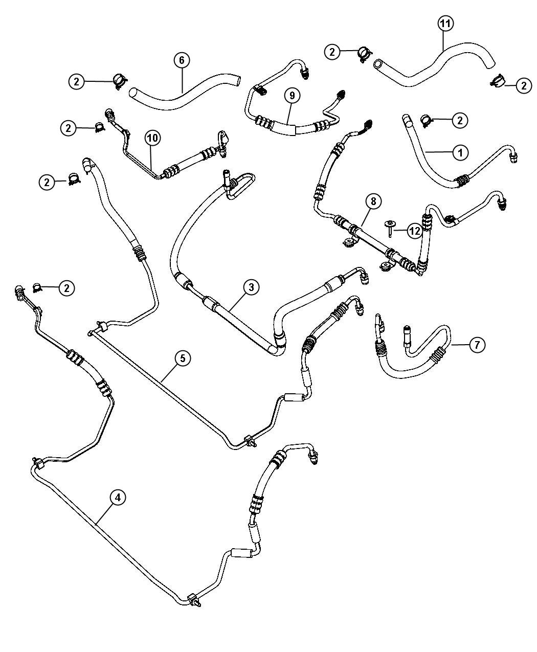 Diagram Hoses, Power Steering. for your Jeep