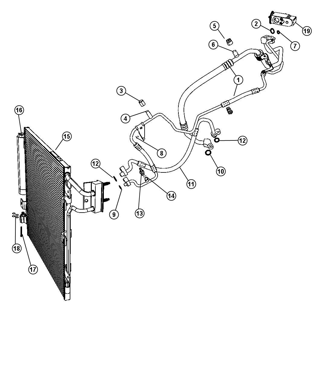 Diagram A/C Plumbing. for your 2012 Jeep Wrangler 3.6L V6 A/T 4X4 SAHARA 