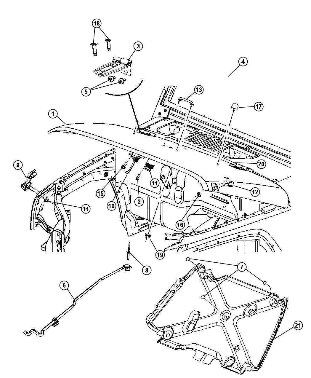 Diagram Hood and Related Parts. for your Jeep