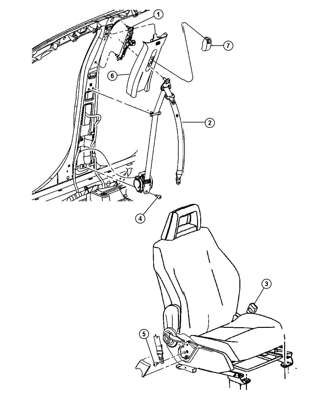 Diagram Seat Belts Front. for your 2008 Dodge Challenger   
