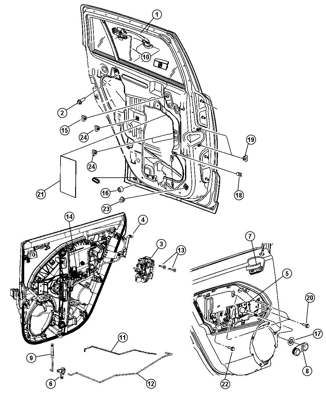 Diagram Rear Door, Hardware Components. for your 2000 Chrysler 300  M 