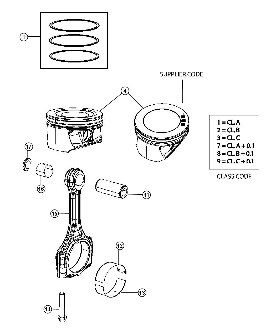 Diagram Pistons, Piston Rings, Connecting Rods And Connecting Rod Bearings 2.0L Diesel [2.0L I4 Turbo Diesel Engine]. for your Chrysler 300  M