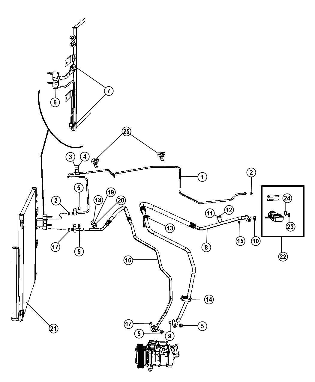 Diagram A/C Plumbing 5.7L [5.7L V8 HEMI MDS VVT Engine]. for your Ram 1500  